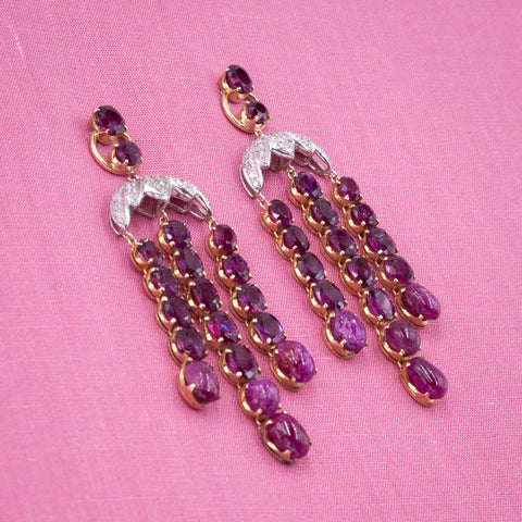 Ruby & Diamond Waterfall Chandelier Earrings