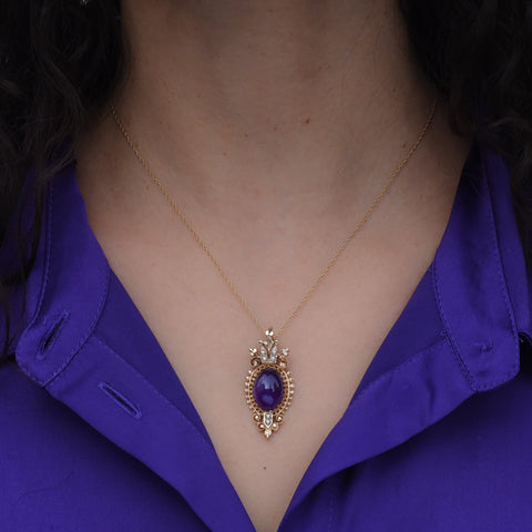 Victorian Revival Amethyst Cabochon Pendant c1960