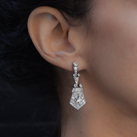 Art Deco Diamond Drop Earrings c1930