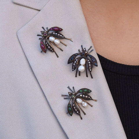 Antique Multi-Gem Bug Pin Set