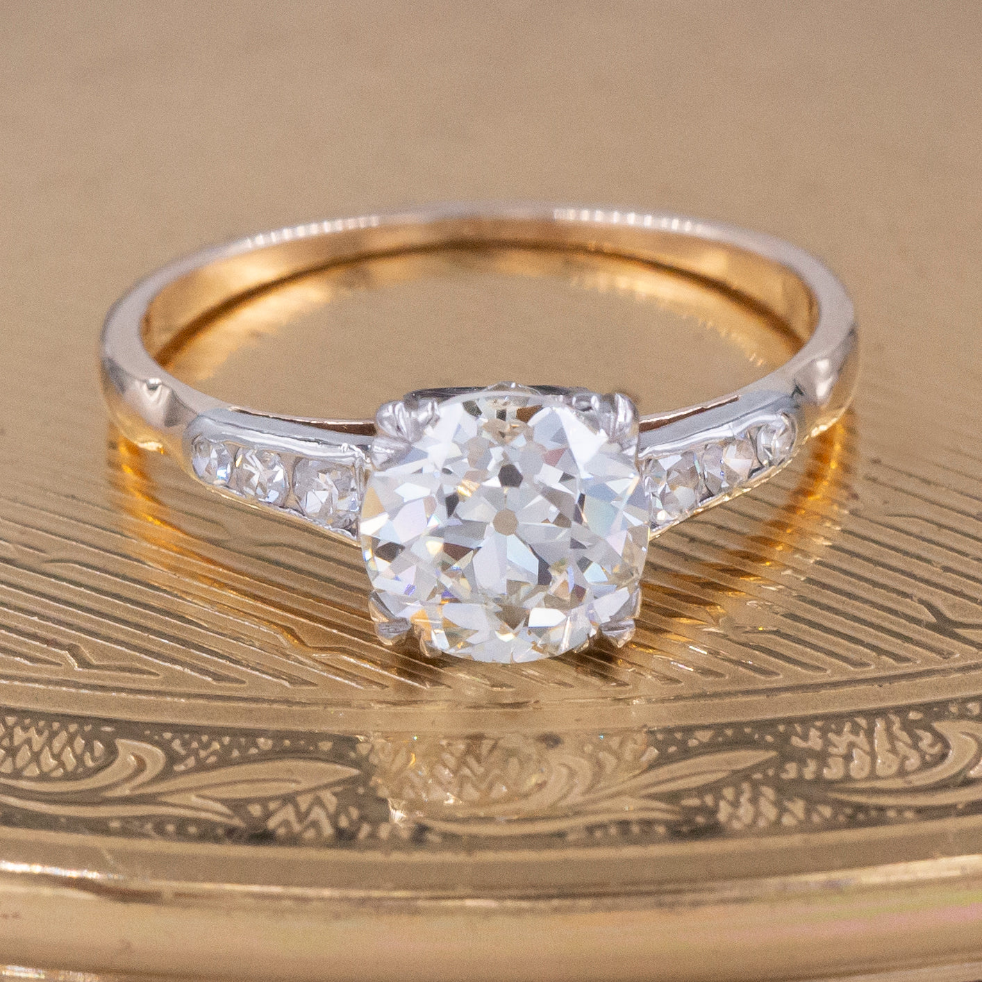 Antique Old European Diamond Two-Tone Ring c1930