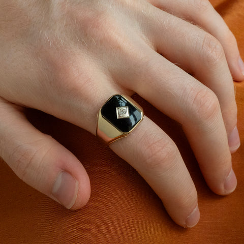 Gents Art Deco Revival Onyx Ring c1970