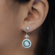 Diamond and Emerald Halo Drop Earrings