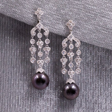 Tahitian Black Pearl Drop and Diamond Waterfall Earrings c1990