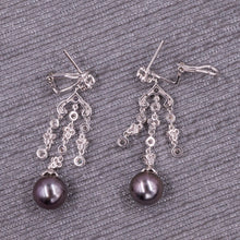 Tahitian Black Pearl Drop and Diamond Waterfall Earrings c1990
