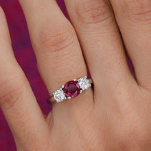 Burma Ruby and Diamond Three Stone Ring