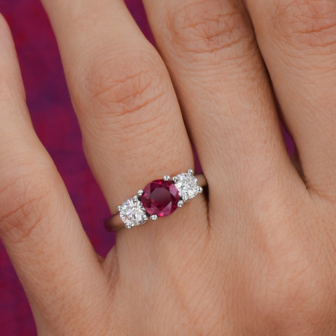 Burma Ruby and Diamond Three Stone Ring