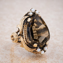 Shield-Cut Smoky Quartz Cocktail Ring c1960