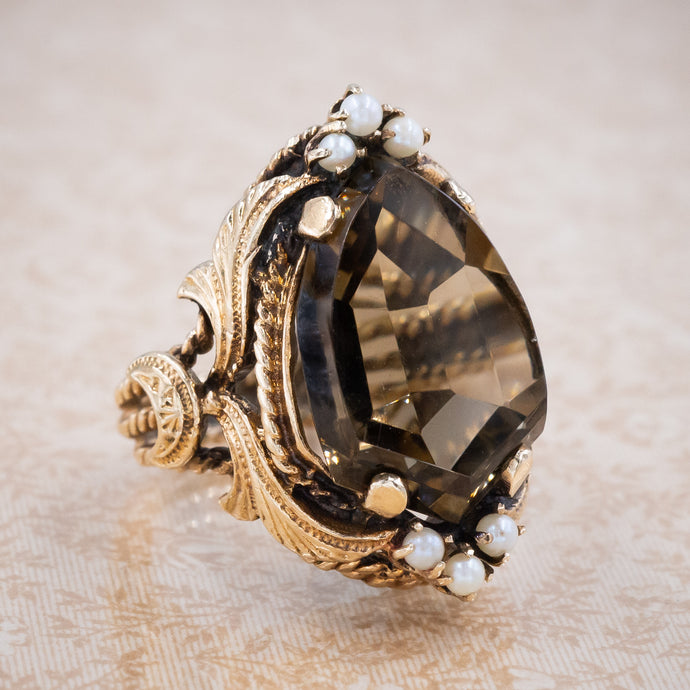 Shield-Cut Smoky Quartz Cocktail Ring c1960