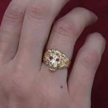Lion Ring with Ruby Eyes c1980