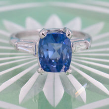 Cushion Cut Untreated Sapphire and Diamond Ring c1950