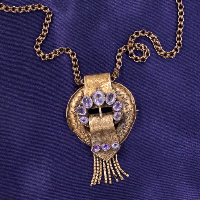 Antique Amethyst Memorial Brooch Pendant