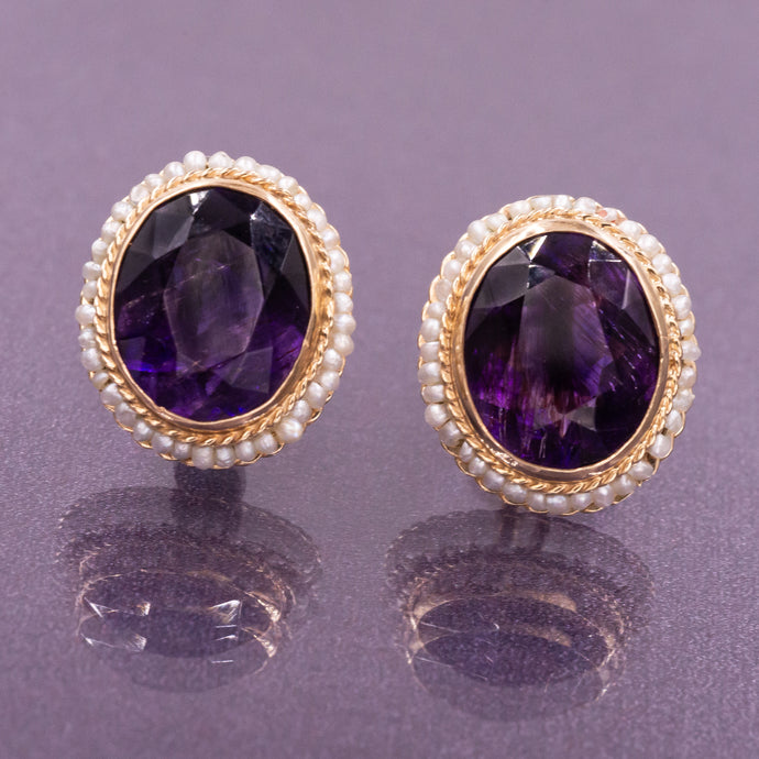 Antique Rutilated Amethyst & Pearl Earrings