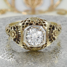 Antique Diamond Gold Filigree Ring c1930