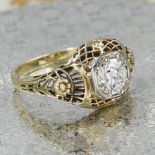 Antique Diamond Gold Filigree Ring c1930