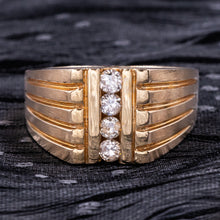 Gent's Wide Gold Ring with Diamond Channel c1980