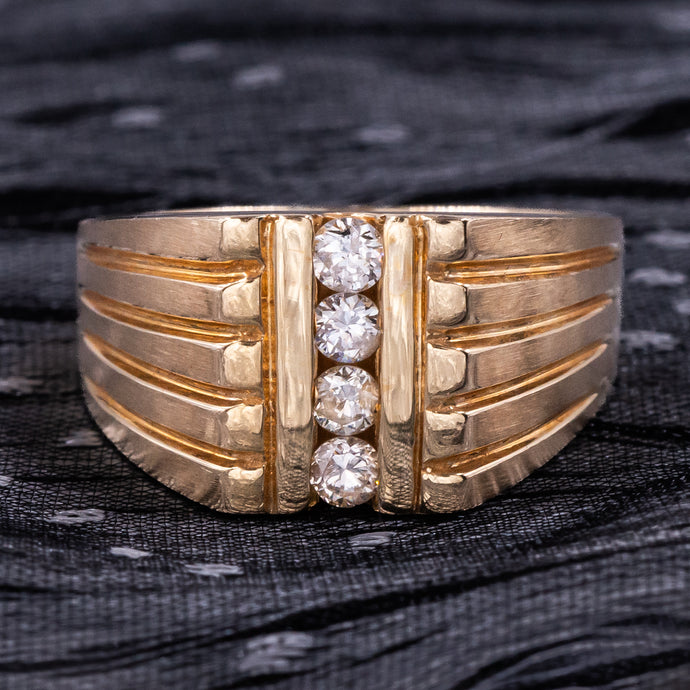 Gent's Wide Gold Ring with Diamond Channel c1980