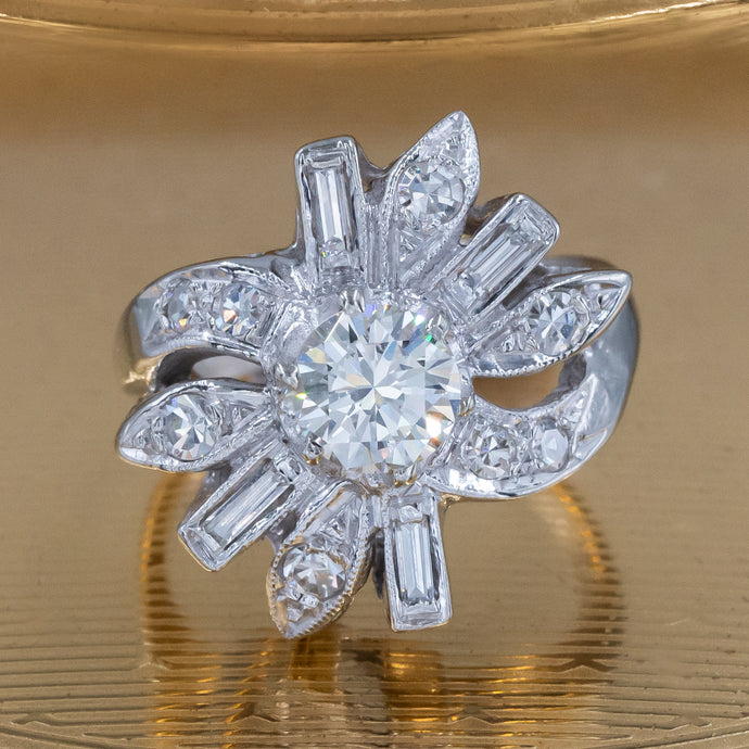 Diamond Cocktail Flower Ring c1950