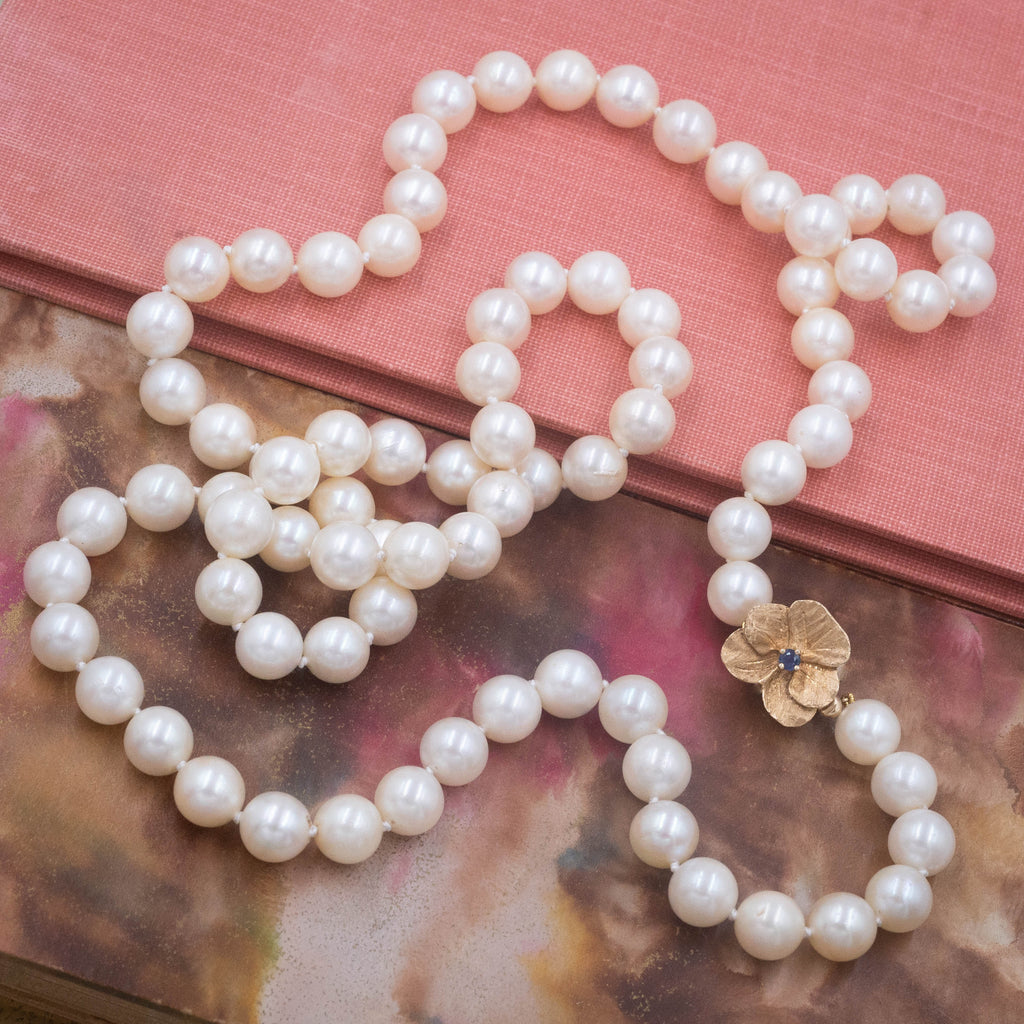 Opera Length Pearls with Pansy Clasp – Pippin Vintage Jewelry