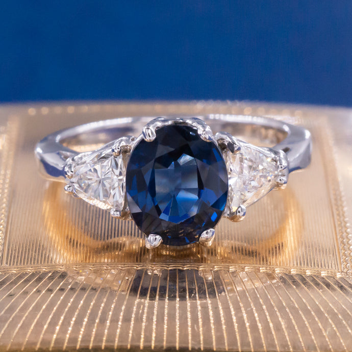 Sapphire and Trillion Diamond Ring