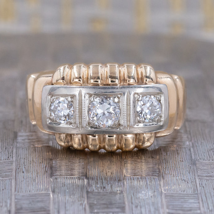 Deco Three-Stone Diamond Gents Ring