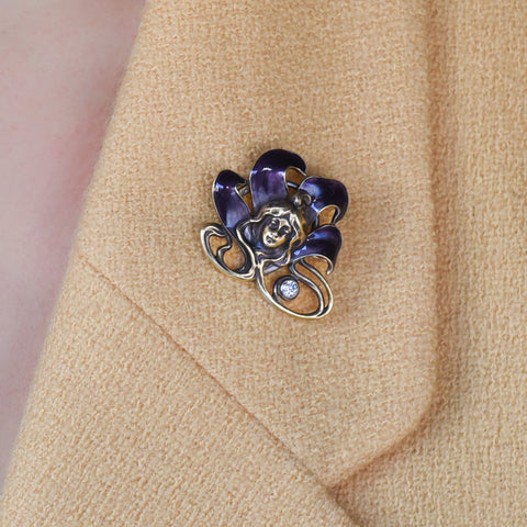 Art Nouveau Enamel Lady Brooch c1890