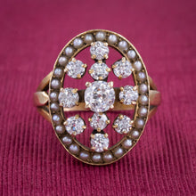 Antique Diamond Cocktail Ring with Pearl Halo