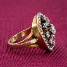 Antique Diamond Cocktail Ring with Pearl Halo