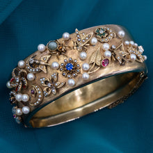 Victorian Multi-Gem Charm & Pearl Bangle