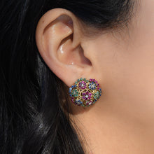 Multi-Gem Floral Cluster Button Earrings c1940