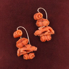 Carved Coral Gargoyle Earrings c1880