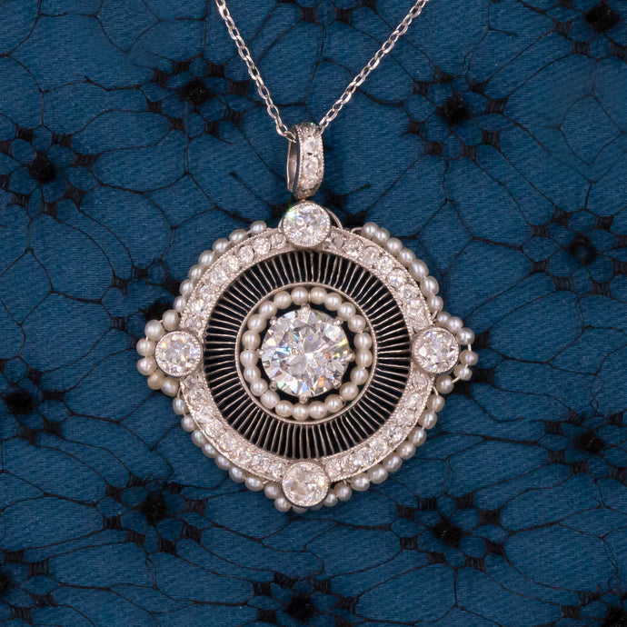 Belle Époque Diamond and Pearl Pendant