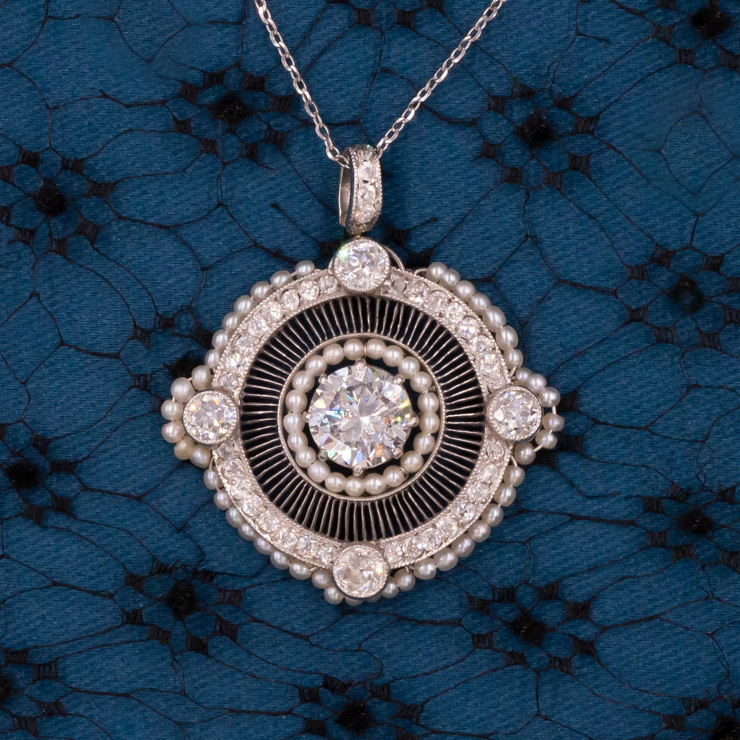 Belle Époque Diamond and Pearl Pendant
