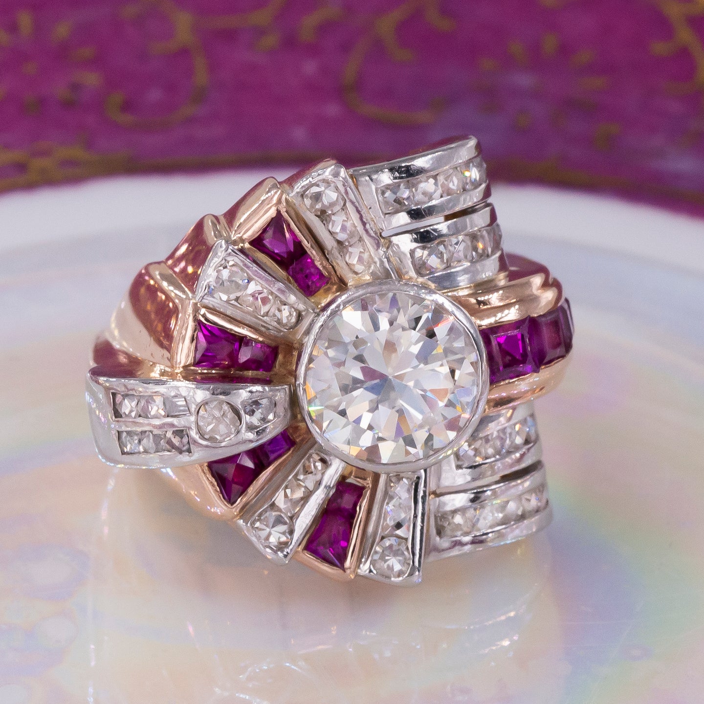Retro Diamond and Ruby Cocktail Ring