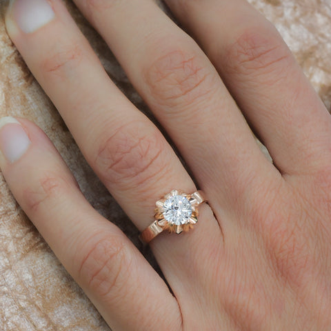 Russian-Cut Diamond Buttercup Solitaire c1940