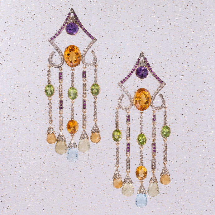 Diamond & Gemstone Chandelier Earrings c1980