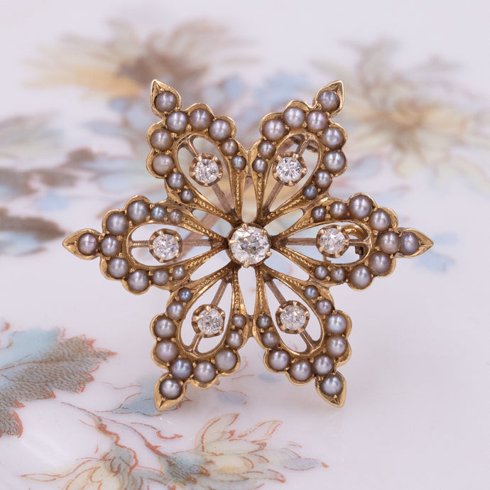 Diamond & Seed Pearl Pin-Pendant c1900