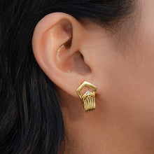 Gold Buckle Earrings With Tiny Diamonds