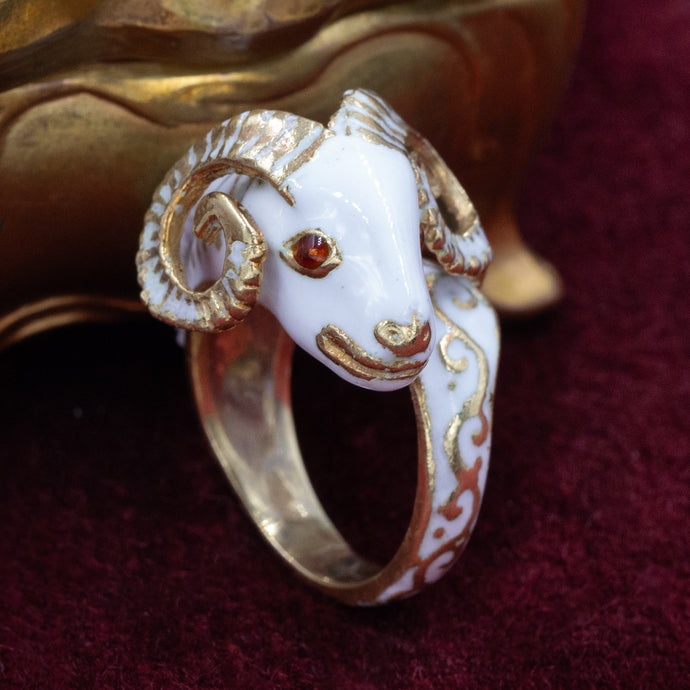 Aries Ram's Head Enamel Ring