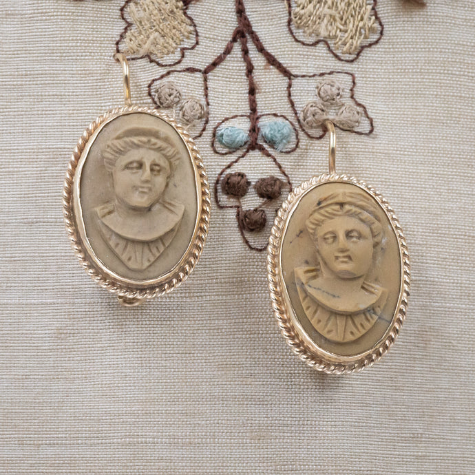 Antique Vesuvian Lava Cameo Earrings