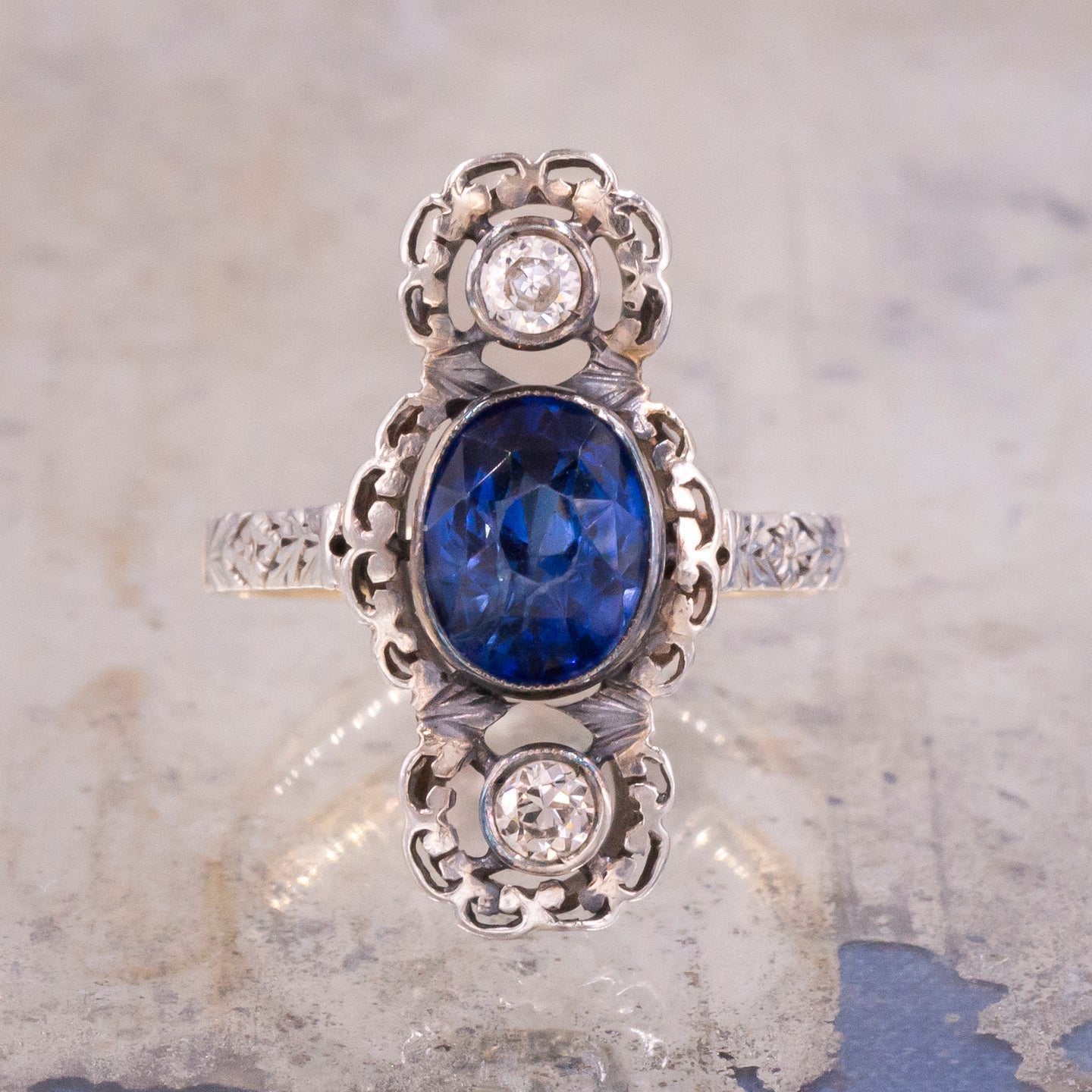 Antique Burma Sapphire & Diamond Dinner Ring