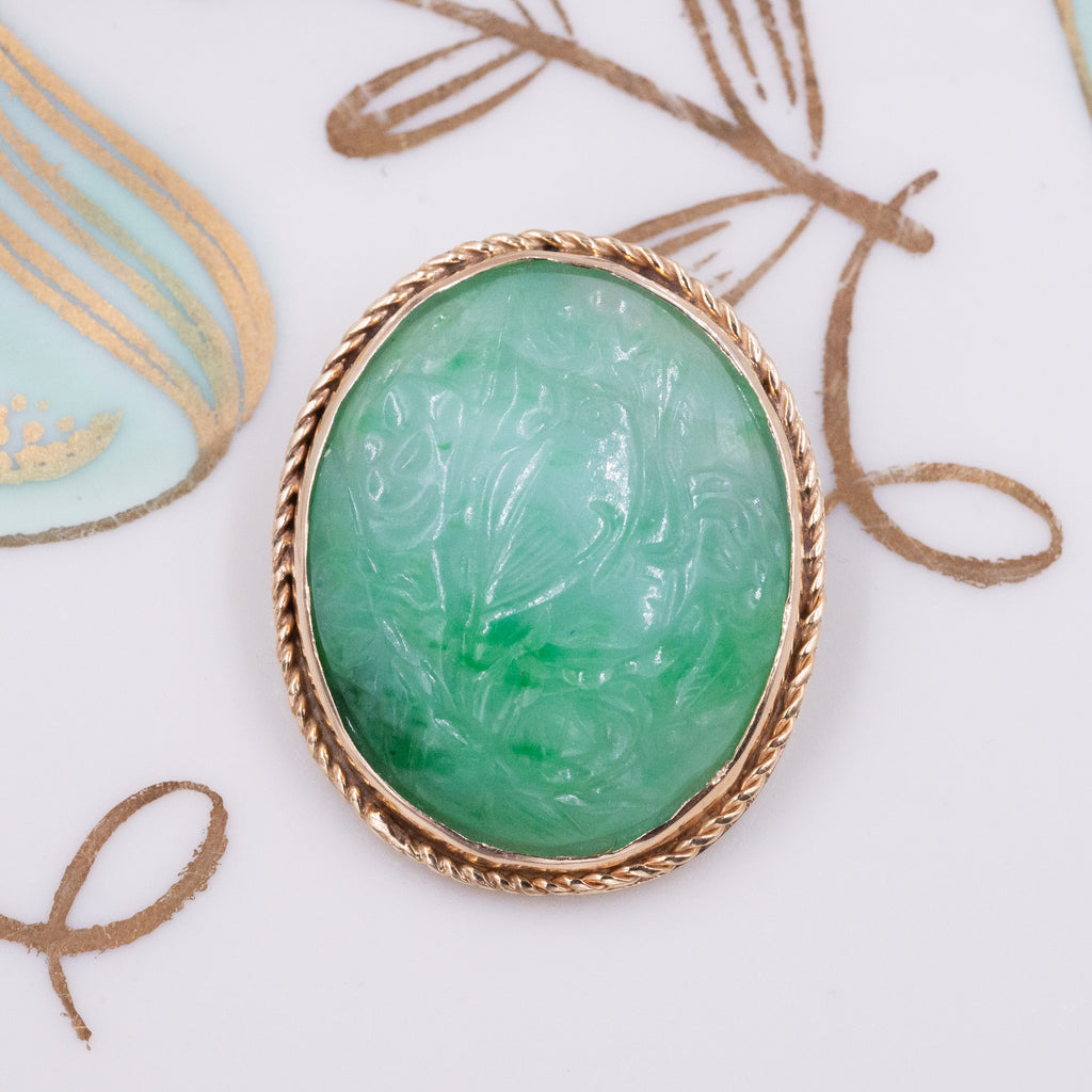 14 Karat Carved Jade Pin/Pendant – Pippin Vintage Jewelry