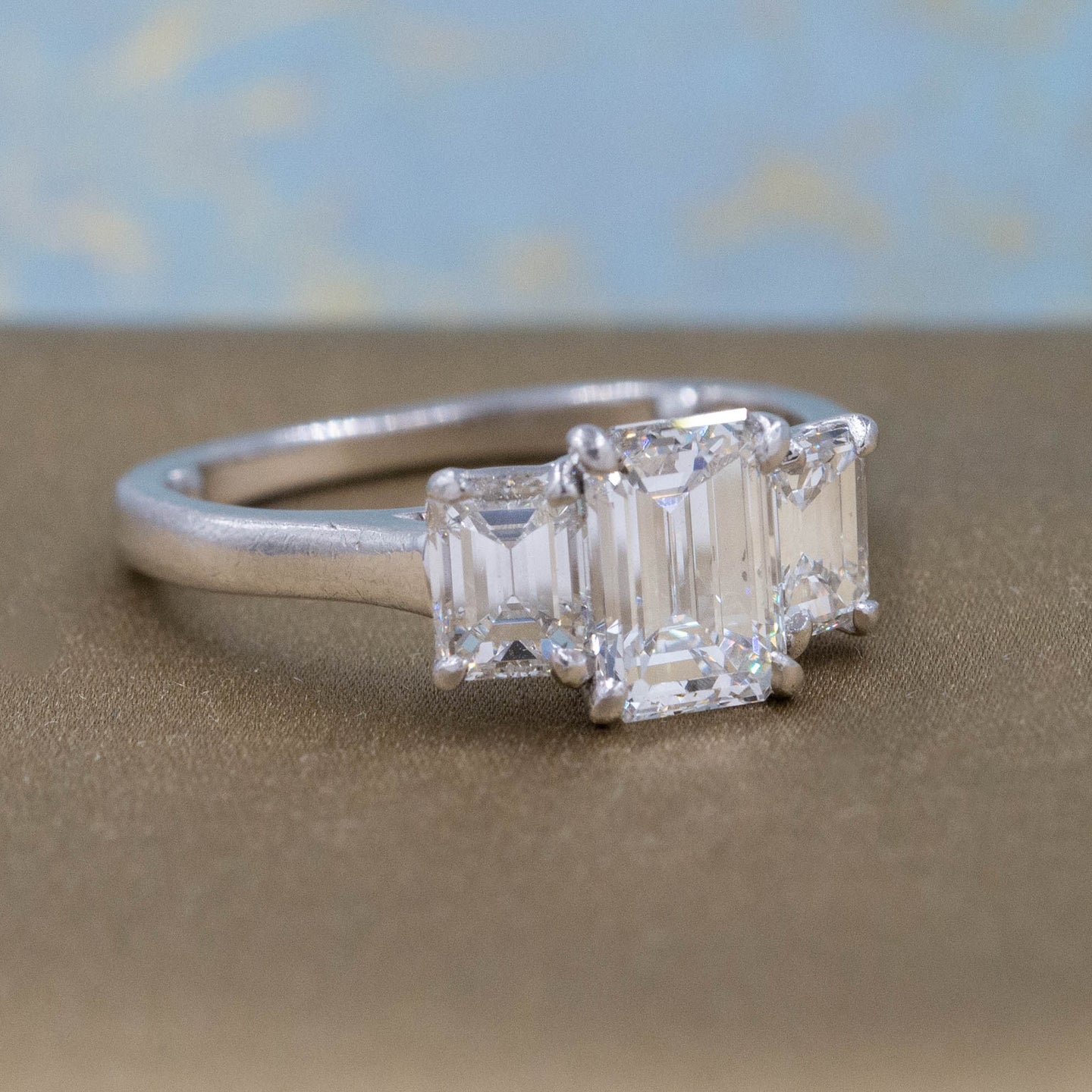 Midcentury Triple Emerald-Cut Diamond Ring