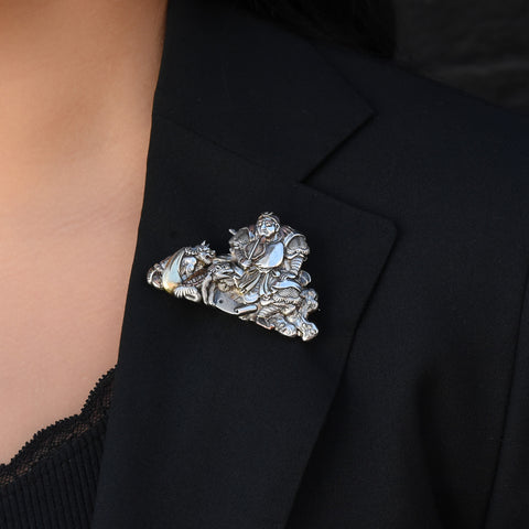 Shakudo Menuki Warrior Brooch