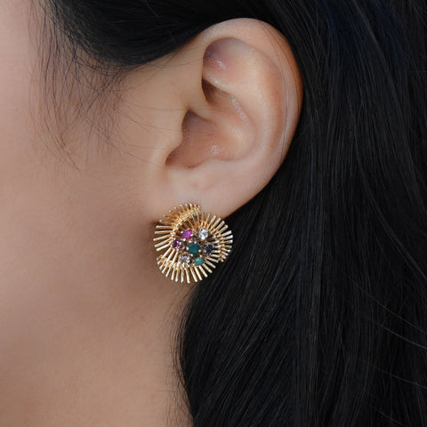 Multi-Gem Starburst Earrings c1960