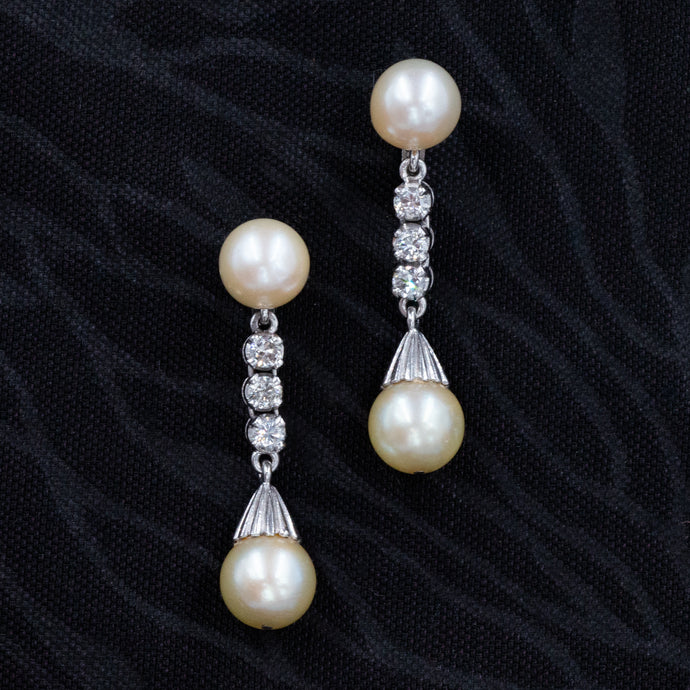 Pearl & Diamond Drop Earrings c1940
