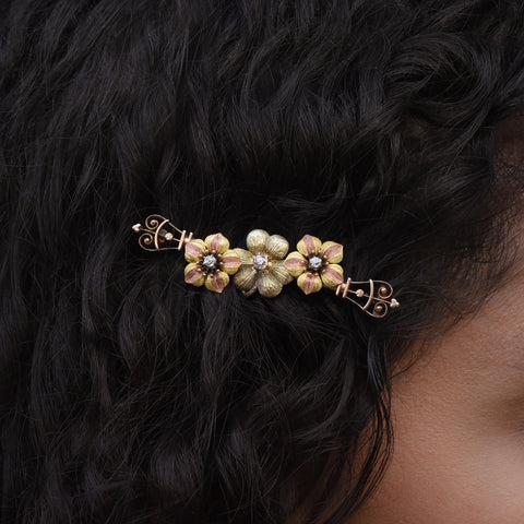 Antique Floral Tri-Tone Gold Bar Pin c1880