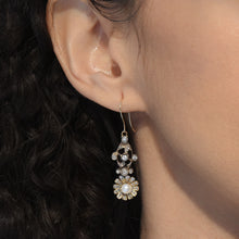 Antique Natural Pearl & Diamond Daisy Drop Earrings