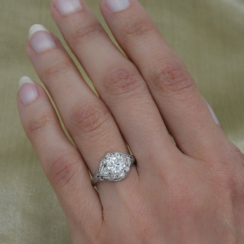 Edwardian Carved Platinum Ring c1910