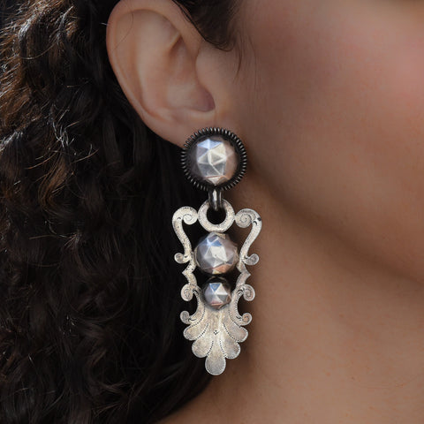 Antique Faceted Steel Statement Earrings
